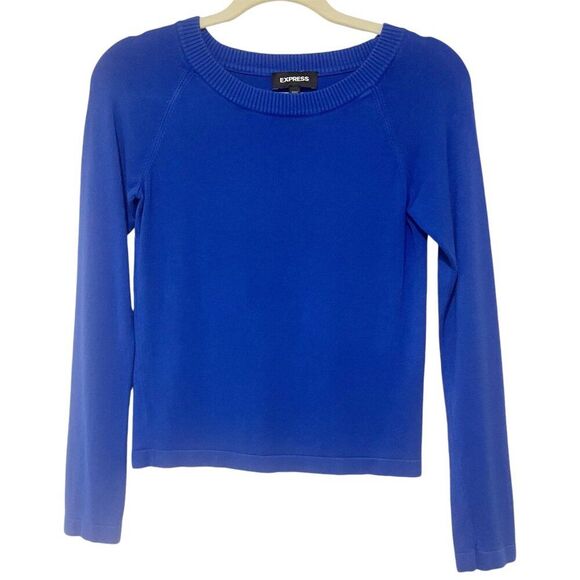 Womens Express Cobalt Blue Crew Neck Sweater Small Workwear Preppy Colorful Work - Picture 1 of 9